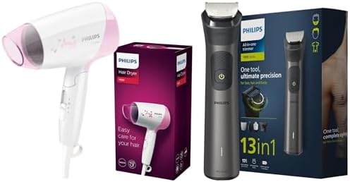 PHILIPS All-in-One Trimmer for Men 13-in-1 Face (New Model) & Hair Dryer Shaver | Quick Gentle Drying with Thermoprotect Care | 1200 W | 3 Heat and Speed Settings with Cool Shots | HP8120/00, Black