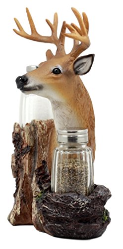 Ebros Gift Rustic 12 Point Whitetail Buck Deer Glass Salt & Pepper Shakers Holder Figurine Decor 8.25" H Deers Bucks Stags Hunters Cabin Cottage Lodge Home Decorative Accent #TOP2