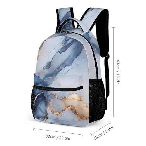 Blue Grey Marble Texture Backpack Shoulder Bags Lunch Bag Pencil Case Box 3 Set Daypack Cute2