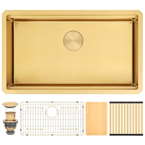 Image of Gold Undermount Kitchen Sink, 30 Inch 16 Gauge T304 Stainless Steel Sink