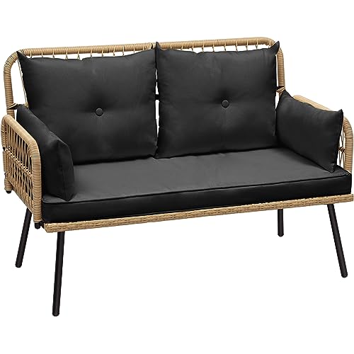 YITAHOME Outdoor Patio Loveseat, Two-Seater Wicker Patio Sofa with...