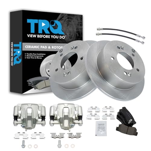 Image of TRQ Rear Brake Pad and Rotor Set Ceramic Rotors Calipers Compatible with 2006-2007 Hyundai Sonata 2008 Sonata To 2 /28 /07 Production Date