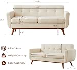 Kingfun 65.2" W Loveseat Sofa, Mid Century Modern Decor Love Seat Couches for Living Room, Button Tufted Upholstered Furniture, Easy to Install Small Couch for Bedroom Office Apartment, Cream White