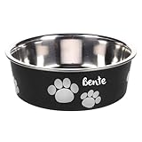 Personalizable comedero de Acero Inoxidable 300ml XS Negro–Antideslizante con aro Antideslizante–para Perros pequeños y Gatos–Personalizado con el Nombre–Petslino