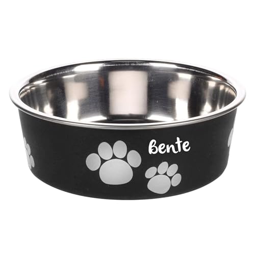 Personalizzabile Ciotola da in acciaio inox 300ml XS Nero–antiscivolo con anello antiscivolo–per cani e gatti di piccola taglia–personalizzata con nome–Petslino