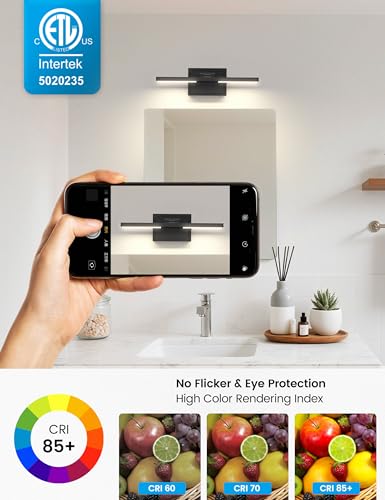 Image of NIORSUN 15.7 Inch Modern Bathroom Light Fixture, 20W 5CCT Dimmable LED Black Bathroom Vanity Lights Over Mirror, Vanity Lights for Bathrooms Restroom Mirror- ETL Certified