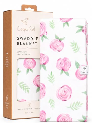 Copper Pearl Swaddle Blankets for Newborns | Soft Stretchy Receiving Blankets for Boys and Girls | Large 46 x 46 Inch Baby Blankets | Lightweight and Breathable Swaddles | Floral Grace