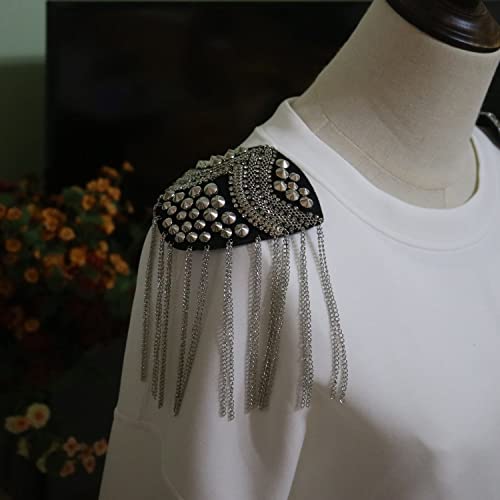 2Pcs/Set Tassel Silver Beaded Epaulette For Clothes Punk Retro Epaulets Diy Fashion Badge Epaulets Shoulder Patches Appliques #TOP3