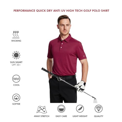 Image of Men's Golf Polo Shirts Short Sleeve Striped Performance Moisture Wicking Dry Fit Golf Shirts for Men
