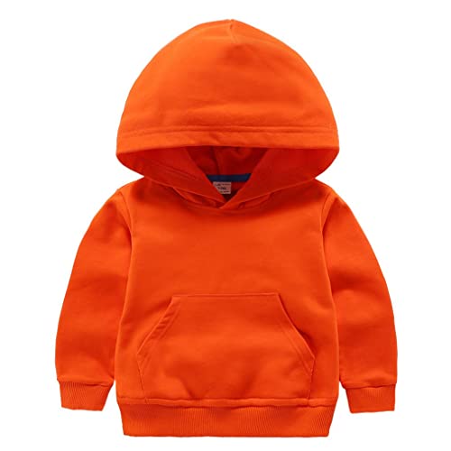 LNICEAR Toddler Boys Girls Casual Hoodies Sweatshirt Solid Hooded Pullover Tops Long Sleeve with Pocket Orange 5T