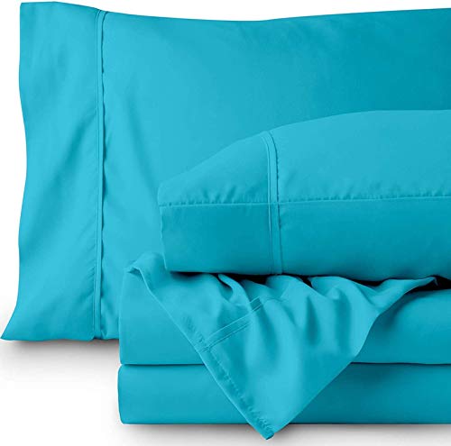 Image of Sky Blue Bedsheet with 4 Pillow Covers 400TC 100% Egyptian Cotton Premium 5 Piece Bedsheets Single Bed