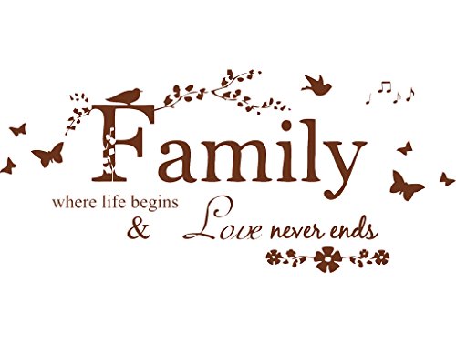 Blinggo Family Quote Lettering Vinyl Wall Decal, Brown, 22 x 10 inches
