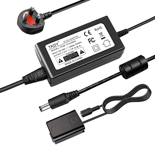 TKDY AC-PW20 AC Adapter Power Supply DC Coupler Kit Replacement NP-FW50 Battery, Suit for Sony Alpha A6000, A6100, A6500, A6400, A6300, A7, A7II, A7RII, A7SII, A7S, A55, A5100, RX10 Cameras
