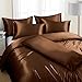 Ersmak 6 Pieces Satin Duvet Cover King Size Luxury Silky Bedding Duvet Cover Set with 1 Soft Duvet Cover, 4 King Pillowcases and 1 Body Pillowcase, Brown
