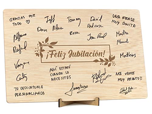 CONTRAXT Tarjeta regalo Feliz Jubilacion. grande en madera Libro de firmas dedicatorias, original...