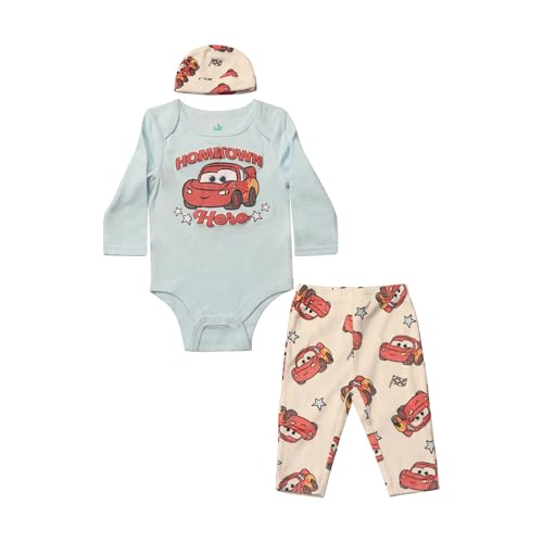 Image of Magic Threadz Disney Clothes Baby Boys Bodysuit, Pants & Hat 3-Piece Outfit – Mickey, Pooh, Stitch, Cars, & Spiderman (0–9M)
