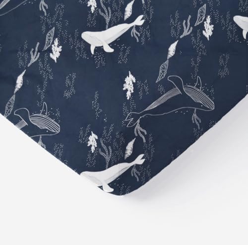 Mon PTIT DODO Drap-Housse IMPRIMÉ Whales (baleinos) 60 x 120 cm
