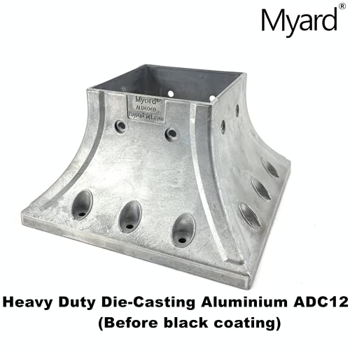 Myard 4X4 (Actual 3.5X3.5) Inches Aluminum Deck Post Base Cover Flange With Screws For Decking Patio Railing Handrail Fence Anchor (Qty 4, Black) #TOP2