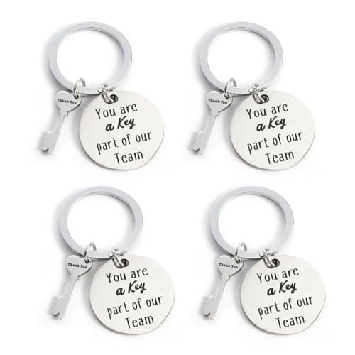 ZGGAZCA 4Pcs Employee Appreciation Key Chains Thank You Keychain for Team Staff Women Men Bulk Thank You Keychains for Coworker Teacher Chain Ideas Employee Recognition Presents