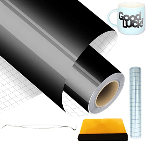 NCRGB® Rollo de Vinilo Adhesivo,Negro brillante 30,5x400cm(Contiene Herramientas) Permanente Para Herramientas Silhouette Cameo Cricut,Papel Adhesivo Decorativo Adecuado para manualidades y Hogar Cover