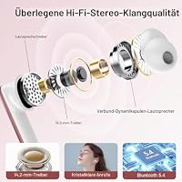 Touchscreen Bluetooth Kopfhörer, 2026 In Ear Kopfhörer Kabellos Bluetooth 5.4 mit ANC+ENC Noise Cancelling Mic, 48Std Spielzeit Tiefer Bass Earbud mit 5 EQ-Modi, IP7 Wasserdicht Ohrhörer USB-C Rose – Ansicht 3