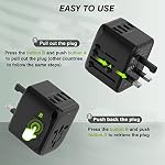 Adaptateur universel de prise de voyage électrique internationale, 5 en 1 Adaptateur européen de prise de voyage W/ 3.5A 2xUSB-A Et 2xUSB C Chargeur mural et mondial AC La sortie pour l'Europe USA UK AUS Asie-Noir