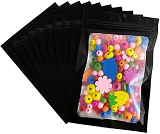 100 Pack 4x6 Inches Thicken Resealable Mylar Ziplock Bags with Clear Front Window Smell Proof Bags for Lip Gloss, Food Storage (Black)