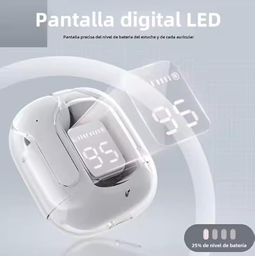 TRIAD SPARK Auriculares Pantalla Led, Auriculares Inalambricos Bluetooth Negros, Compatibles con iPhone, Estuche Transparente y Pantalla LED, 40 h Batería, IPX4, Cancelación Activa de Ruido - imagen 4