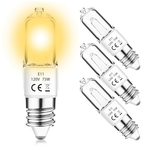JDE11 120V 75W Halogen Bulbs,T4 JD E11 Mini Can 75W Tungsten Halogen Candelabra Bulb Dimmable,Warm White 2800K Replacement E11 LED Light Bulb for Chandeliers/Ceiling Fan/Cabinet Light,4 Pack