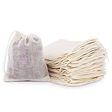 Voarge 50 Stück Baumwolltasche Klein mit Tunnelzug, mit Tunnelzug Wiederverwendbar Gemüsebeutel, Teabag für Hochzeit Party Mitbringsel DIY Handwerk Blatt Tee