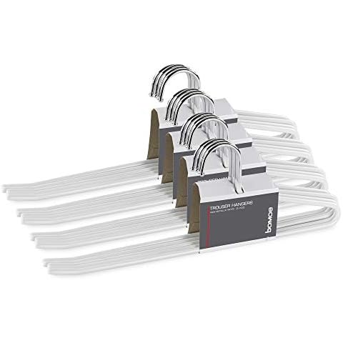 bomoe 20er Set Hosenbügel aus Metall Kleiderbügel in Weiß Bügel Formkleiderbügel mit rutschfestem PVC-Kunststoff Hosenstange 38cm lang Metallbügel Schalbügel Kian Cover