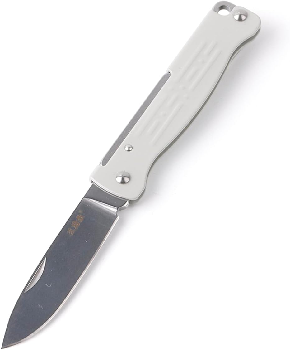 Sanrenmu Mini Folding Pocket Knife 1.93" with Clip Ultra Light Compact for Daily Use, Sharp 12C27 Blade, Portable Knife PT611 (Grey & White)