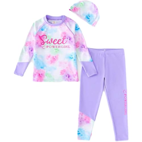 Vivobiniya Kid Girl's Two Piece Swimsuits Long Sleeves Rash Guard Shirt + Swim Trunks UPF50+UV 3-12Years
