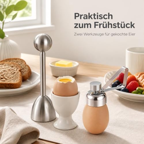 Foto von Eieröffner 2-teilig, Eiersollbruchstellenverursacher und Eierköpfer für gekochte Eier, Große Eieröffner für den Haushalt, Einfache Anwendung in der Küche, Praktische Helfer für Frühstück und Brunch