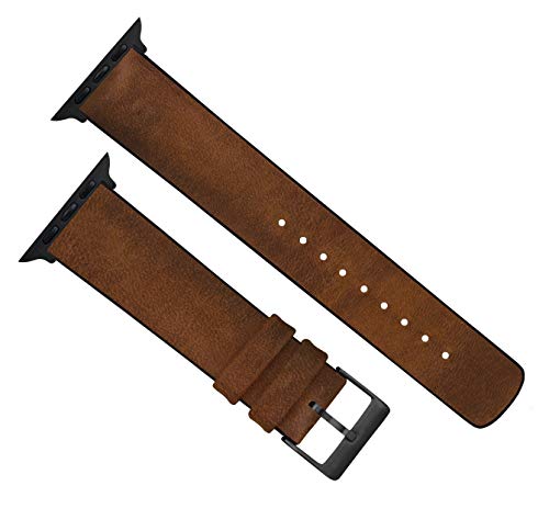 Image of BARTON WATCH BANDS- Black Leather and Rubber Hybrid - Choose Color & Size - Compatible with All Apple Watches (Ultra, SE, 8, 7, 6, 5, 4, 3, 2, 1) - 38mm, 40mm, 41mm, 42mm, 44mm, 45mm, 49mm