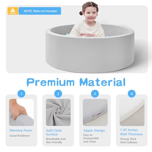 Image of SHJADE Foam Ball Pit, 35.4 inchx 11.8 inch Ball Pits for Toddlers-Grey | Soft Memory Sponge Round Playpen Ball Pool for Kids, Ideal Gift for Babies, Indoor and Outdoor Game, Balls not Included