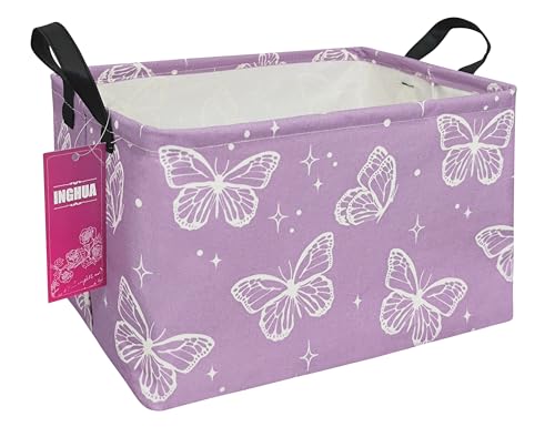Image of INGHUA Rectangular Storage Basket Fabric Organizer Bin for Toys,Books,Clothes,Gifts,Pets-Perfect for Home,Office,Nursery,Dorm,Shelf(Rec-butterfly )