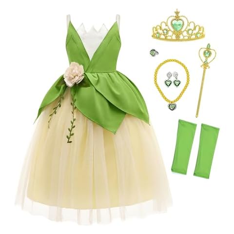 CQDY Princess Tiana Costume for Girls Green Frog Fairy Fancy Dress Halloween Birthday Party Outfits Clothes Cover
