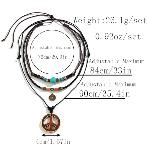 Peace Sign Pendant Necklace Layered Puka Shell Turquoise Boho 1960s 1970s Hippie Party Accessories Necklaces4