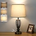 USB Bedside Lamp, 3-Way Dimmable Touch Table Lamp with USB C+A Charging Ports Industrial Table Lamp Black Metal Base Farmhouse Reading Lamp for Bedroom, Living Room, Office or Study LED Bulb Included