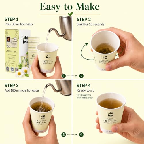 Image of HI TEA Chamomile Green Tea | Just Add Hot Water | Instant Green Tea Cups | 8 Cups /Box