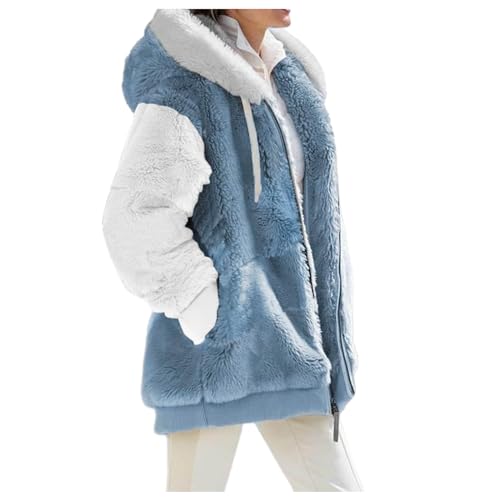 LANSKIRT Damen-Fleecejacke, langärmlig, Hoodie, Sweatshirt, schicke Jacke, Winter, gefüttert, Fleece, große Größe, günstig, für Sport und Freizeit, XC1 Blau, 38