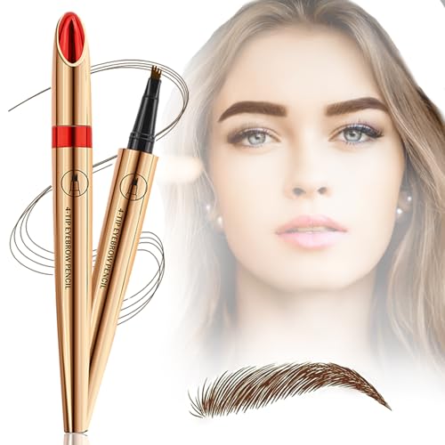 Eyebrow Pencil with 4 Micro-Fork Tip Precision Application Waterproof Smudge-Proof 24H Long-Lasting & Easy Glam Look Eyebrow Pen - 2# Dark Brown (A Trendy Shade)
