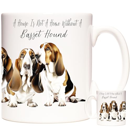 Taza de café de cerámica de 325 ml con texto en inglés "A House is Not A Home Without a Basset Hound"