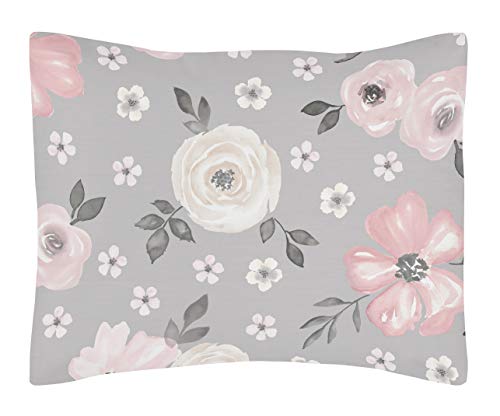 Sweet Jojo Designs Grey Watercolor Floral Girl Twin Bedding Comforter Set Kids Childrens Size - 4 Pieces - Blush Pink Gray And White Shabby Chic Rose Flower Polka Dot Farmhouse #TOP2