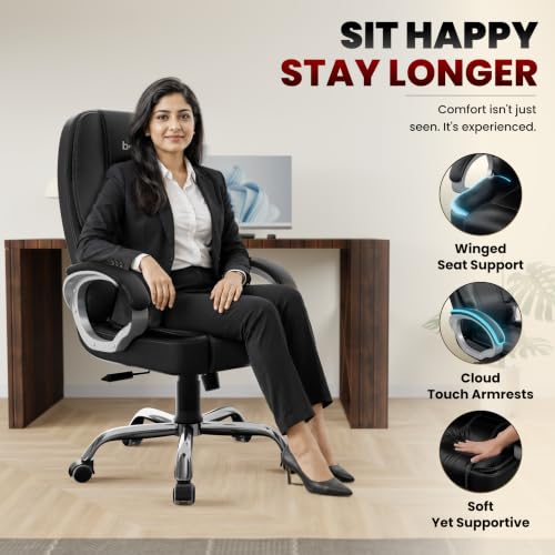 Image of beAAtho Vintage Executive High Back Ergonomic Leatherette Office Chair with 3 Years Warranty | Revolving Director & Boss Seating | Orthopedic Design | Black