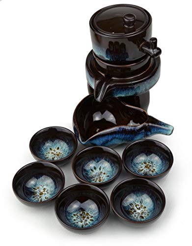 Image of Chinese Gongfu Tea Gift Set, Service Automatic Stone-Mill Design Handmade Ceramics Tea Pot 6 Cups Japanese Kung Fu Tea for Adults Men Women Tea Ceremony Party Home Office Decor (colorfuly)