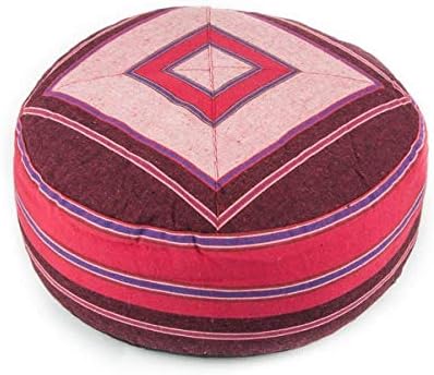 Spiru Meditation Zafu Cushion Round - Organic Buckwheat Adjustable Filling - Washable Cotton Cover Multi-coloured Pattern Love