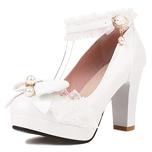 Mary Janes Chaussures Femme avec Noeud Ruffles Romantiques et Bout Rond Confortable