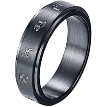Mens Stainless Steel Black Mantra Spinner Lucky Ring 6MM
